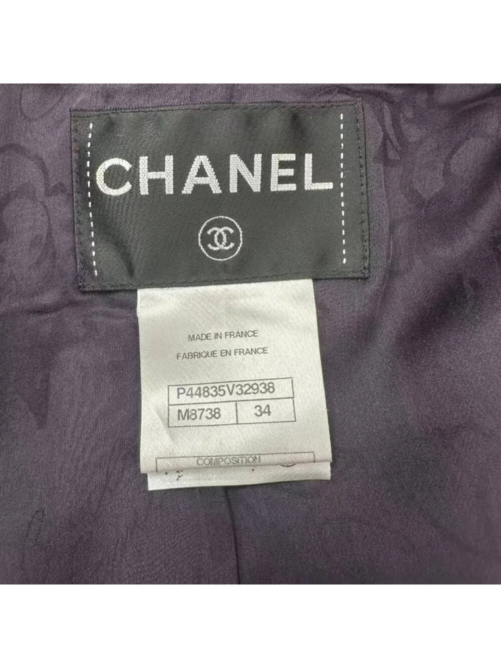 Chanel Jacket Tweed Silk Black Purple